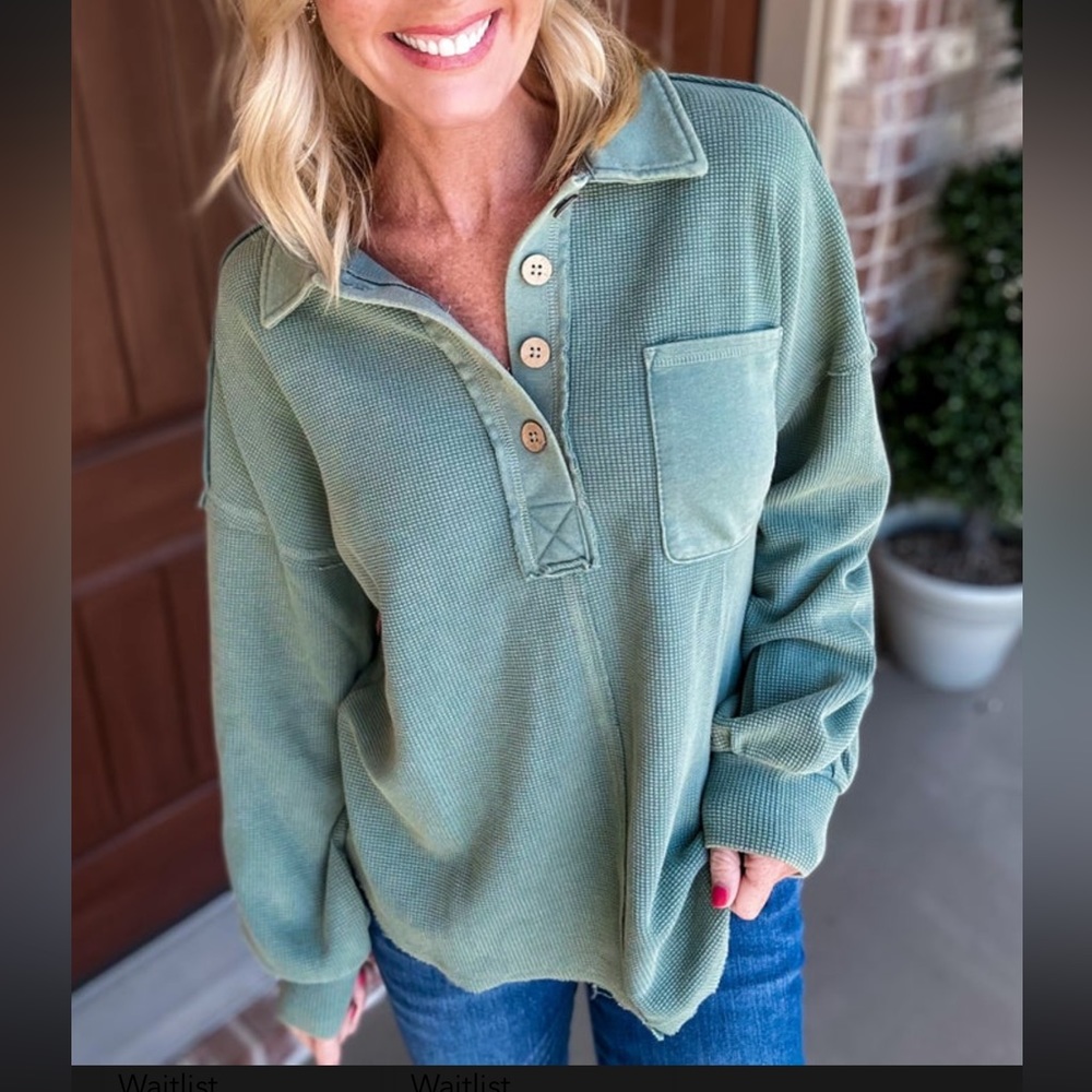 Button down collared Henley Knit Top